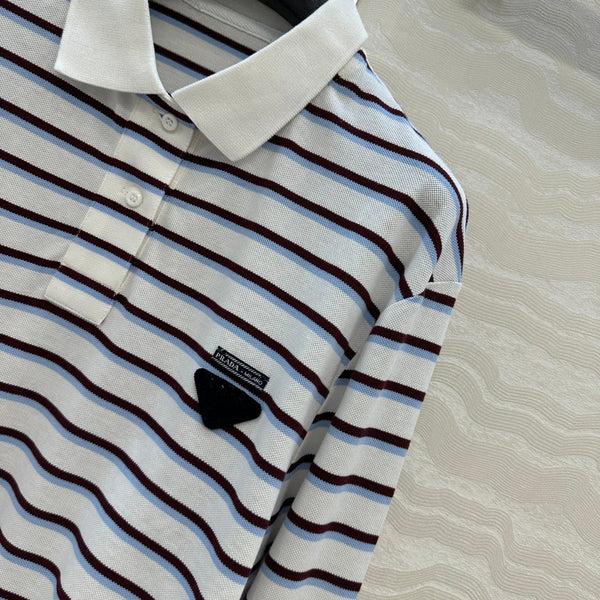 Prada Striped Long-sleeved Polo Shirt White Cotton