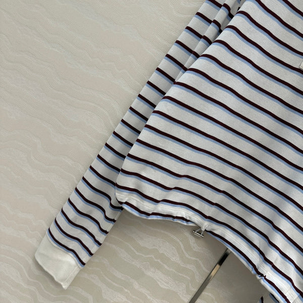 Prada Striped Long-sleeved Polo Shirt White Cotton