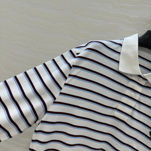 Prada Striped Long-sleeved Polo Shirt White Cotton