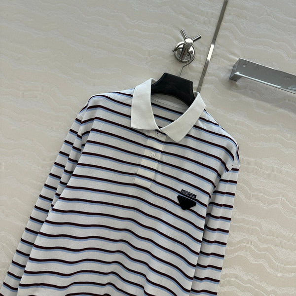 Prada Striped Long-sleeved Polo Shirt White Cotton