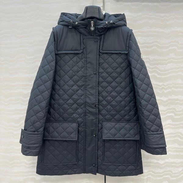 Moncler 25 Quilted Long Coat Black Polyester