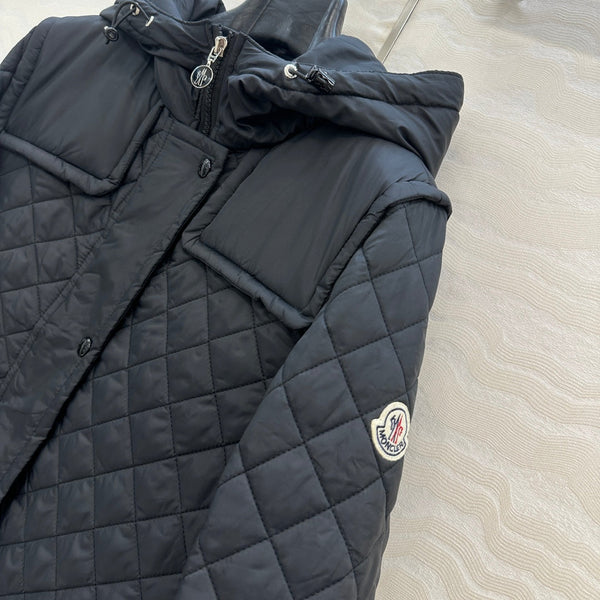 Moncler 25 Quilted Long Coat Black Polyester