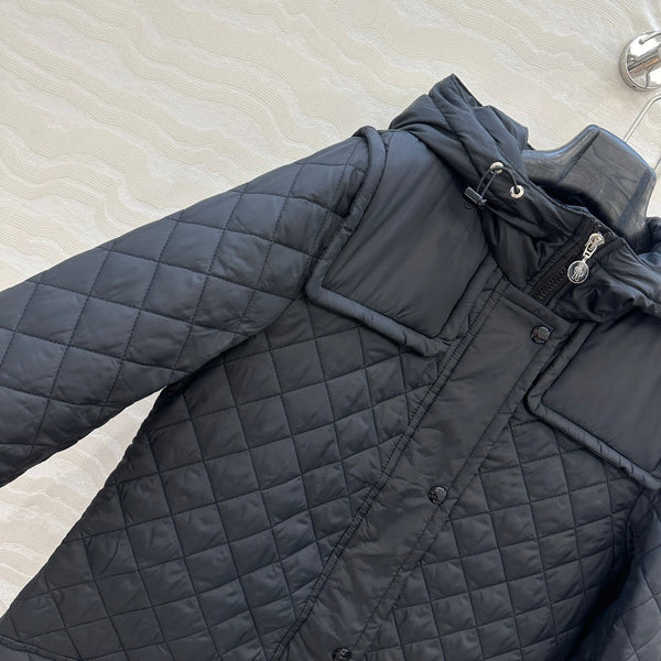 Moncler 25 Quilted Long Coat Black Polyester