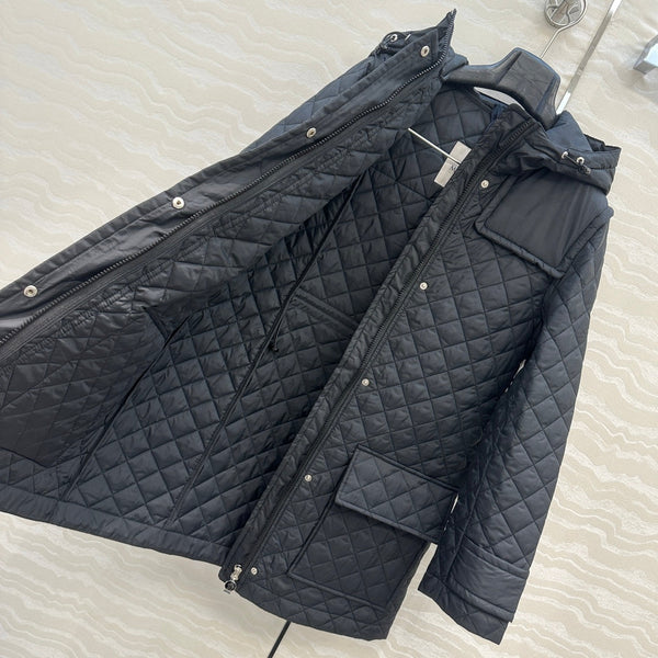 Moncler 25 Quilted Long Coat Black Polyester