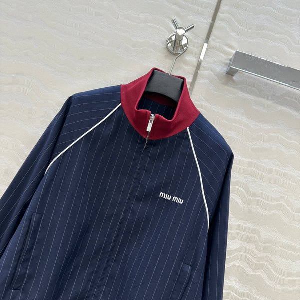 Miu Miu 25 Navy Blue Striped Jacket Polyester