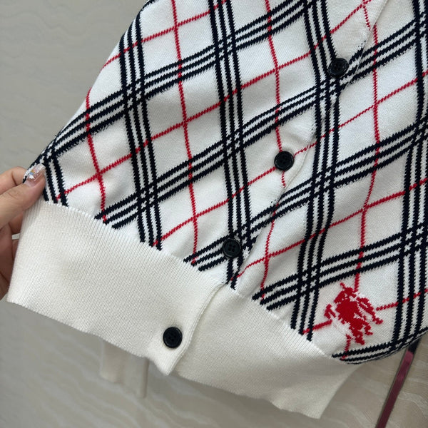 Bur 25 Cardigan White Plaid Wool