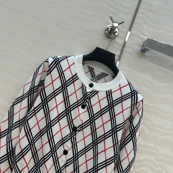 Bur 25 Cardigan White Plaid Wool