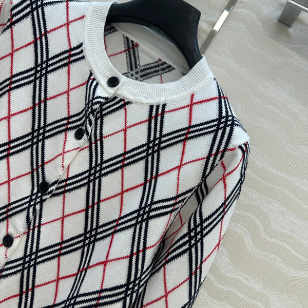 Bur 25 Cardigan White Plaid Wool