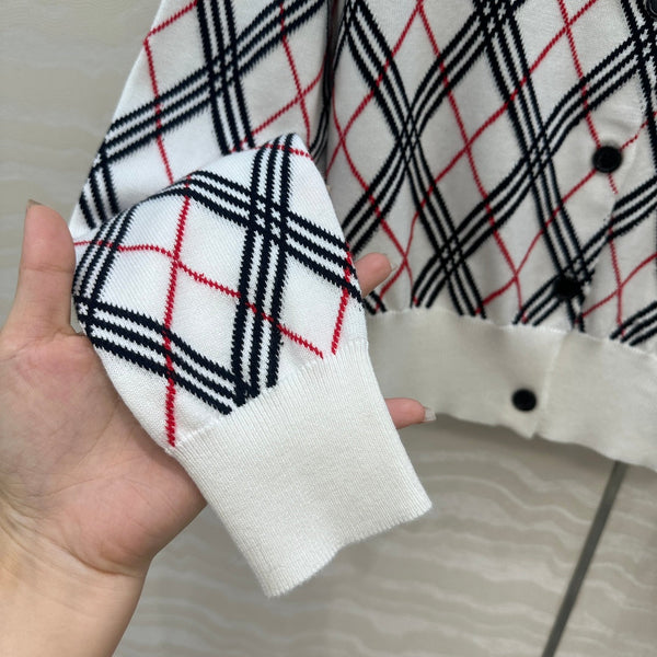 Bur 25 Cardigan White Plaid Wool