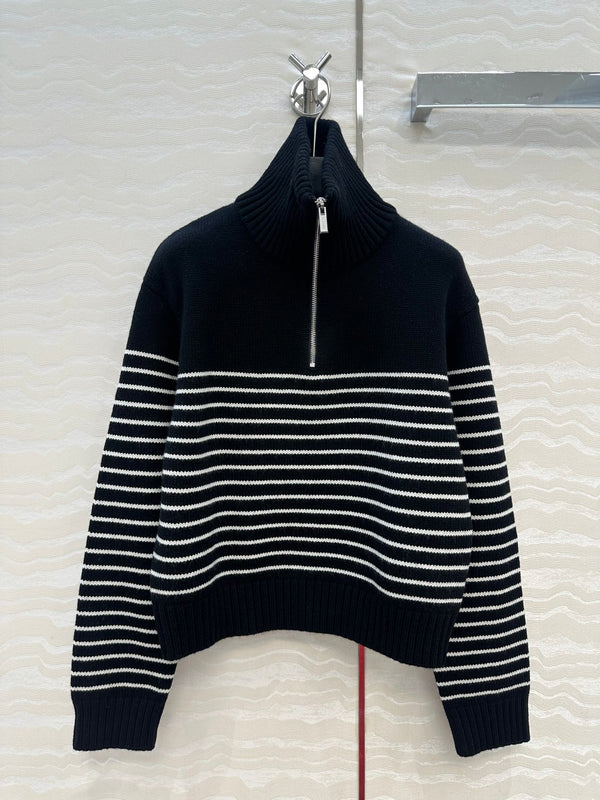 Miu Miu 25 Striped Sweater Navy Blue Cashmere