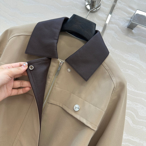 HM 25 Jacket Light Brown Fabric Mixed With Leather 02654