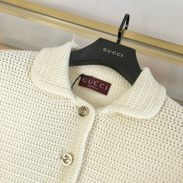Gucci Rocheted Cardigan Cream Cotton 294121