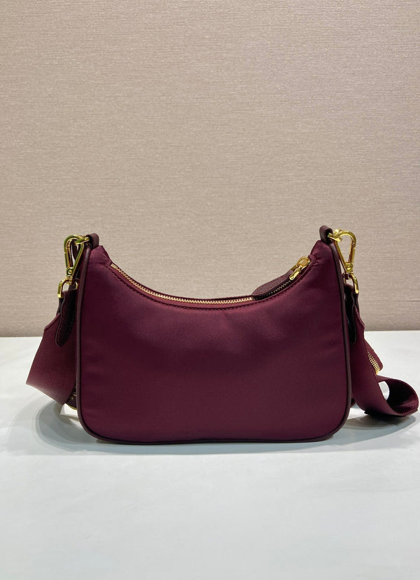 Borsa da braccio PRA Hobo in tessuto di nylon bordeaux