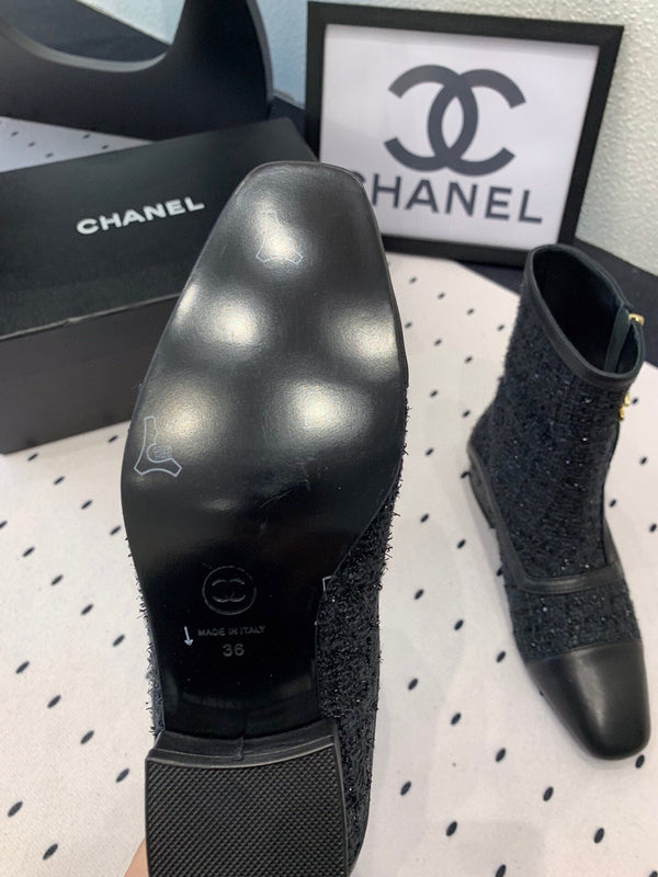 CC Ankel Boots 30mm Black Tweed & Sheepskin 432509