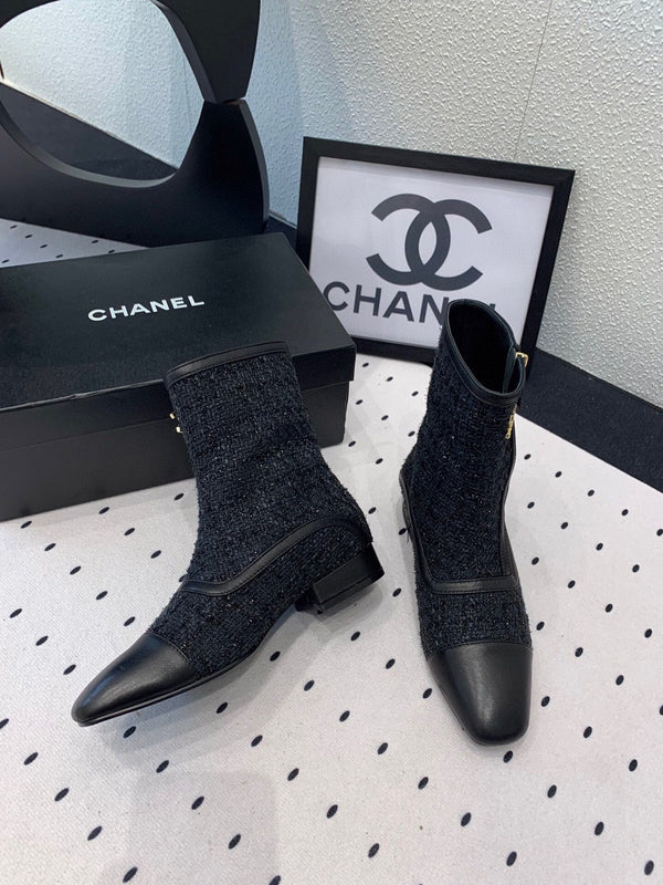 CC Ankel Boots 30mm Black Tweed & Sheepskin 432509