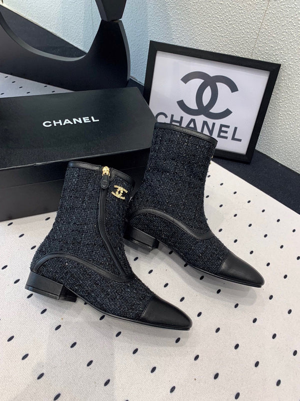 CC Ankel Boots 30mm Black Tweed & Sheepskin 432509