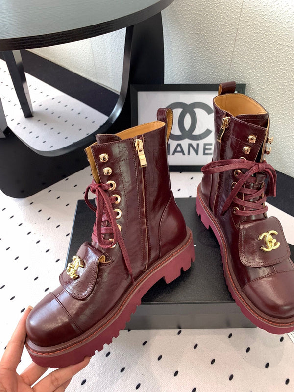 Stivaletto alla caviglia con punta divisa CC 40mm in pelle di pecora bordeaux e gomma GHW 432516