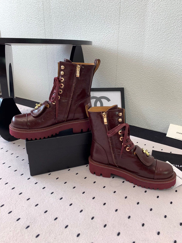 Stivaletto alla caviglia con punta divisa CC 40mm in pelle di pecora bordeaux e gomma GHW 432516