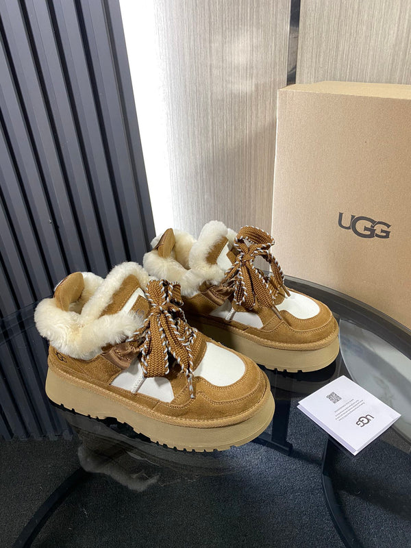 UGG Astromel Platform Sneakers White Brown Suede Frabic 512863