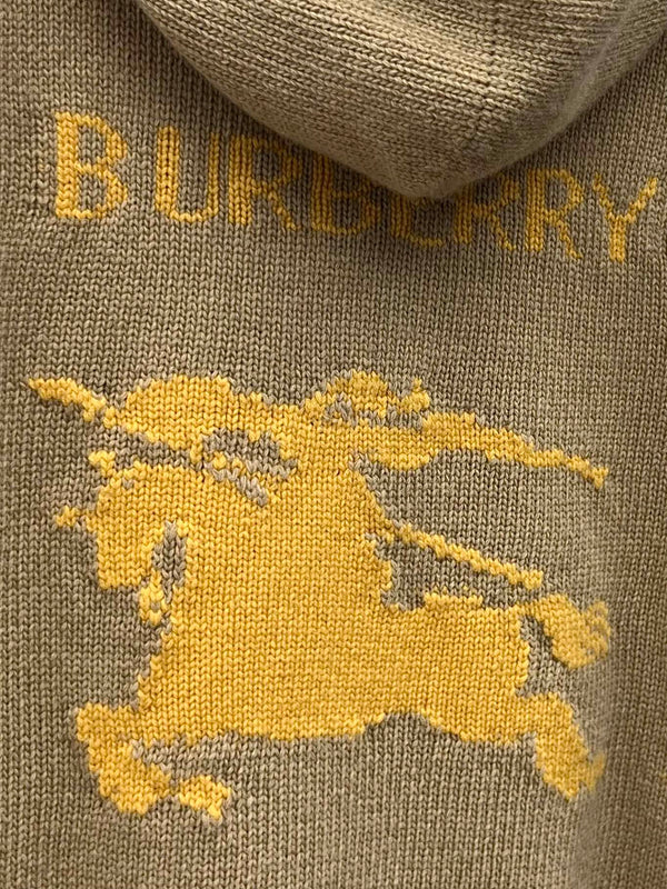 Burberry 25 Zipper-Up Hooded Knit Cardigan Beige Wool Cashmere