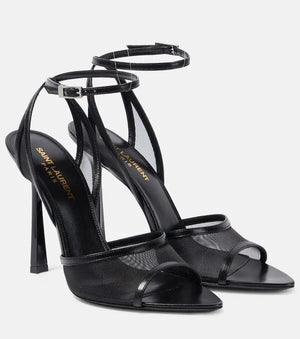 Missy 110 Black Leather Trimmed Mesh Sandals