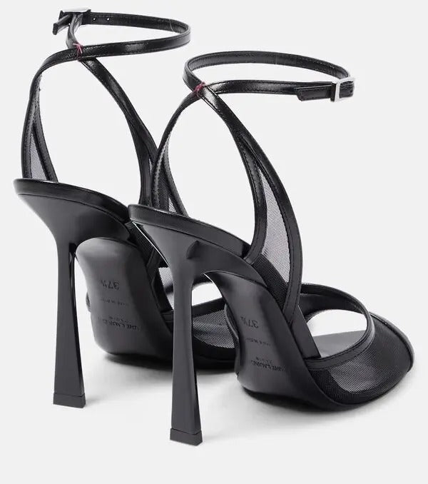 Missy 110 Black Leather Trimmed Mesh Sandals