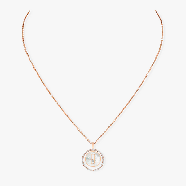 COLLANA CON DIAMANTI IN ORO ROSA E MADREPERLA BIANCA LUCKY MOVE 1