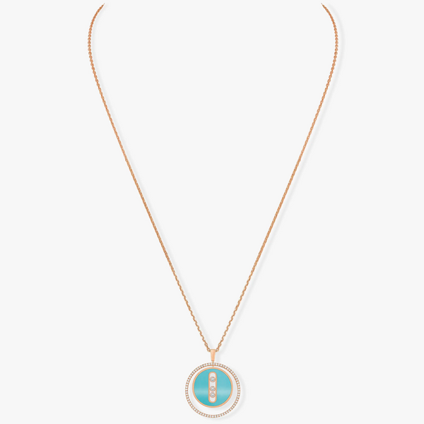 LUCKY MOVE 3 DIAMONDS TURQUOISE PINK GOLD DIAMOND NECKLACE