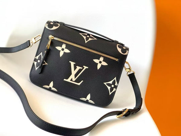 LV M45773 Pochette Métis Bag 25cm Black Beige Monogram Embossed Cowhide