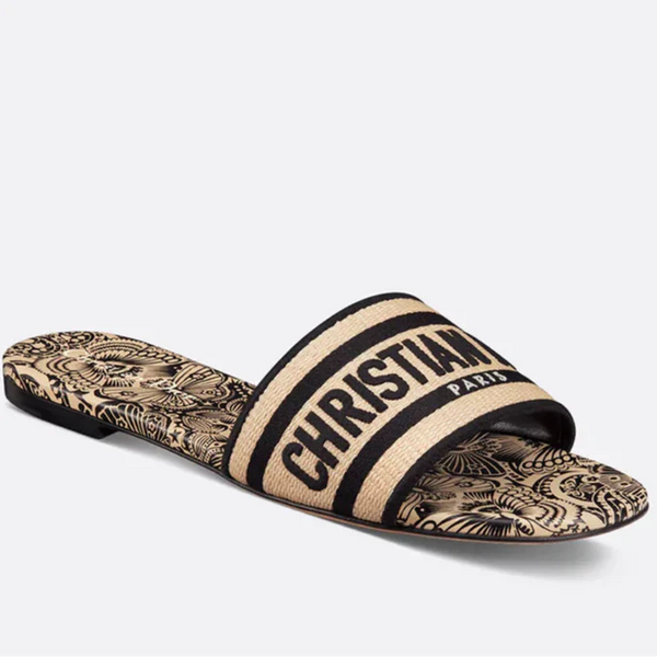 CD Dway Slide Natural Raffia and Black D-Butterfly Paisley Motif
