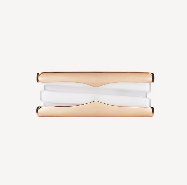 ZERO 1 TWO-BAND LOOPS AND WHITE CERAMIC SPIRAL PINK GOLD RING