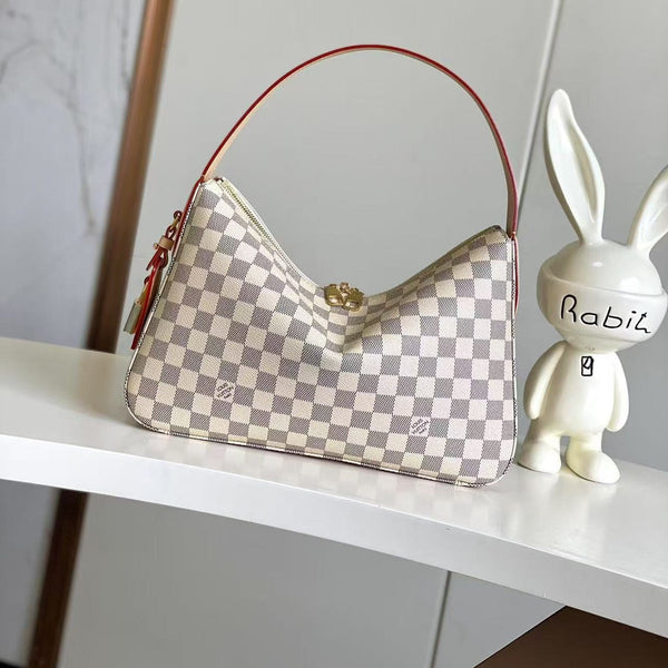 Slouchy PM 33cm Black White Damier Azur Coated Canvas & Cowhide