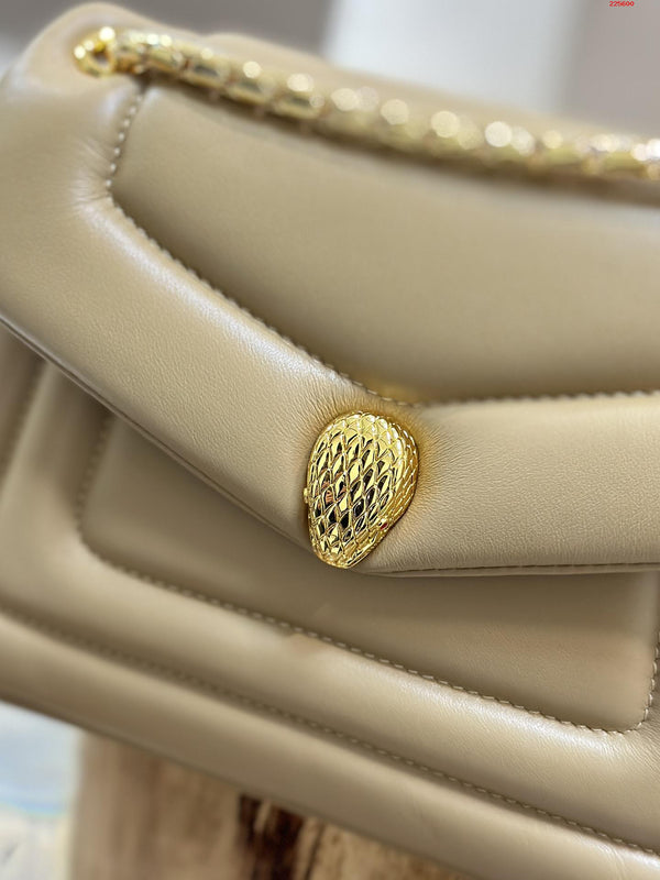 BVL Serpenti Reverse Shoulder Bag 22.5cm Beige Calfskin GHW 188584