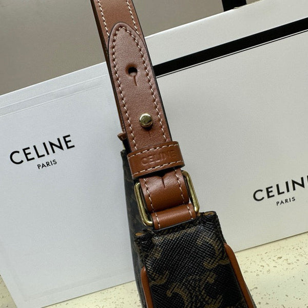 Celine Ava Bag 23cm Triomphe Canvas Black Dark Brown Calfskin