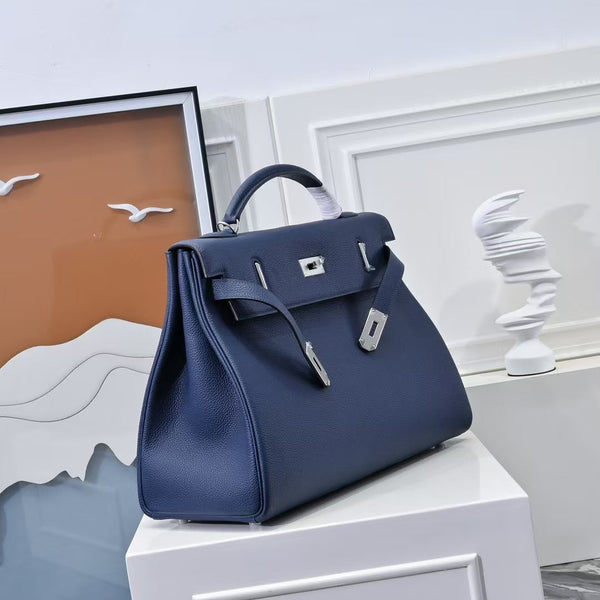 HM Kelly 42cm For Men Navy Blue Togo Leather Sliver Hardware (Need 25 days to produce)