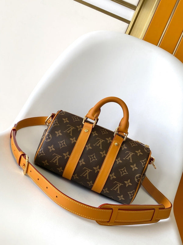 LV M14026 Keepall Bandoulière Cargo 25 Brown Monogram Caflskin GHW