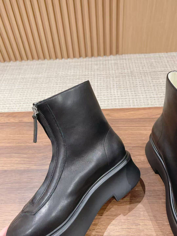 The Row Zipped Flatform Ankle Boots 40mm Black Leather