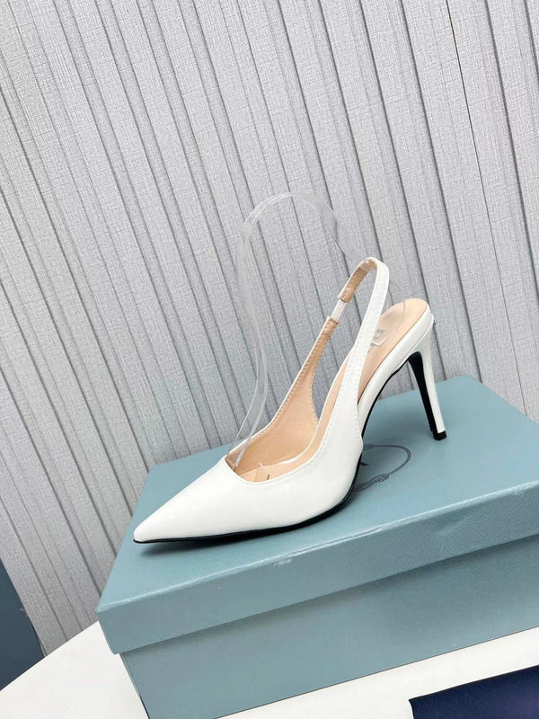 PRA Patent Leather Slingbacks White Lambskin