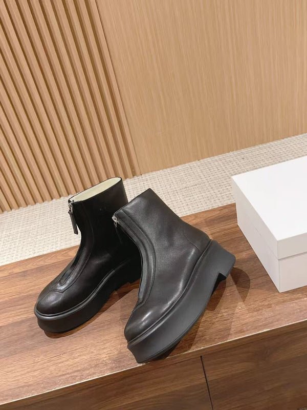 The Row Zipped Flatform Ankle Boots 40mm Black Leather