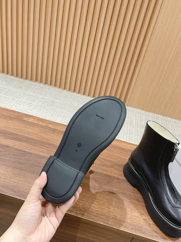The Row Zipped Flatform Ankle Boots 40mm Black Leather