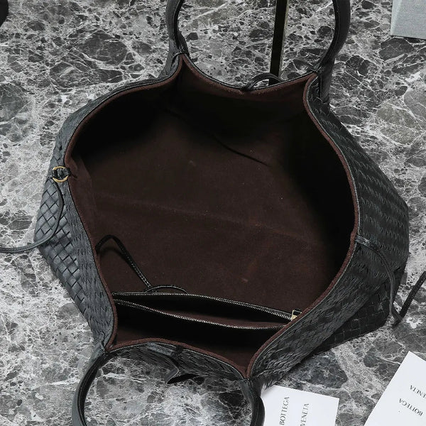 BV Pinacoteca Bag 43cm Black Intrecciato Calfskin & Suede