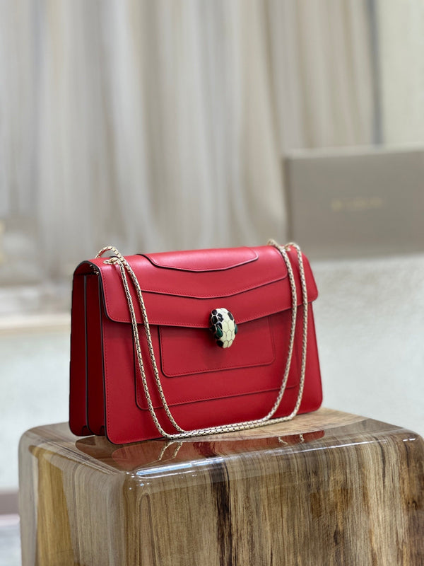 BVL Serpenti Forever Shoulder Bag 28cm Red Cowhide GHW 188667