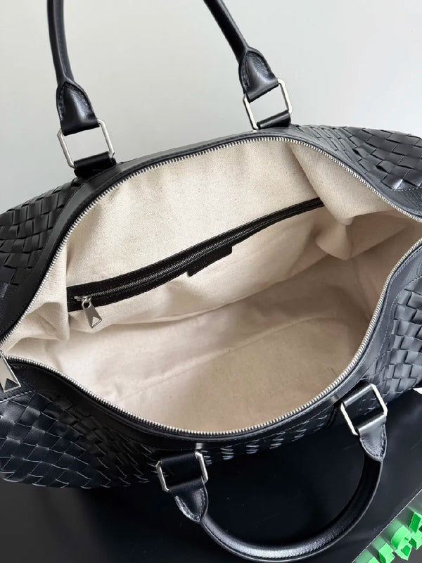 BV 25s Replica Bottega Veneta Duffel Bag Black Intrecciato leather