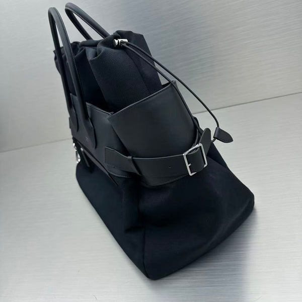 The Row Margaux 17 Inside Out Black Canvas & Leather