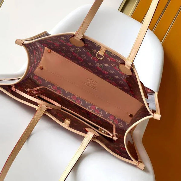 LV x TM OnTheGo GM Brown Beige Monogram Cherry Crystal & Cowhide