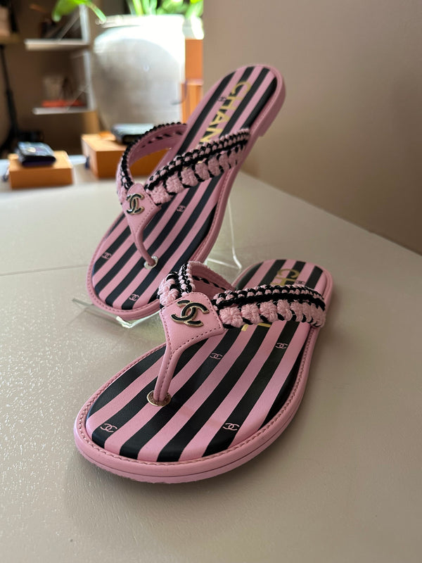 CC 25 Thong Sandal Braided Striped Pink Black