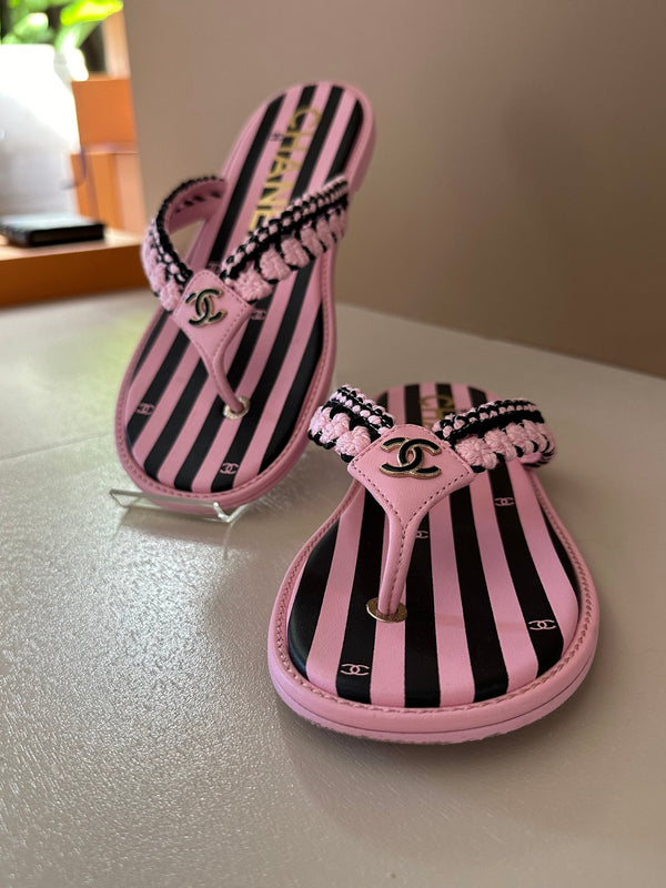 CC 25 Thong Sandal Braided Striped Pink Black