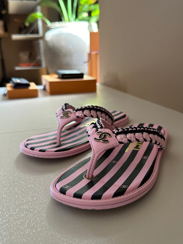 CC 25 Thong Sandal Braided Striped Pink Black