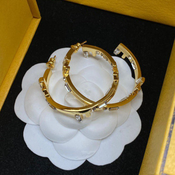 ORECCHINI A CERCHIO CON LOGO FF ORO DIAMANTE