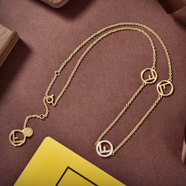 F LOGO 3 MOTIF GOLD DIAMOND NECKLACE